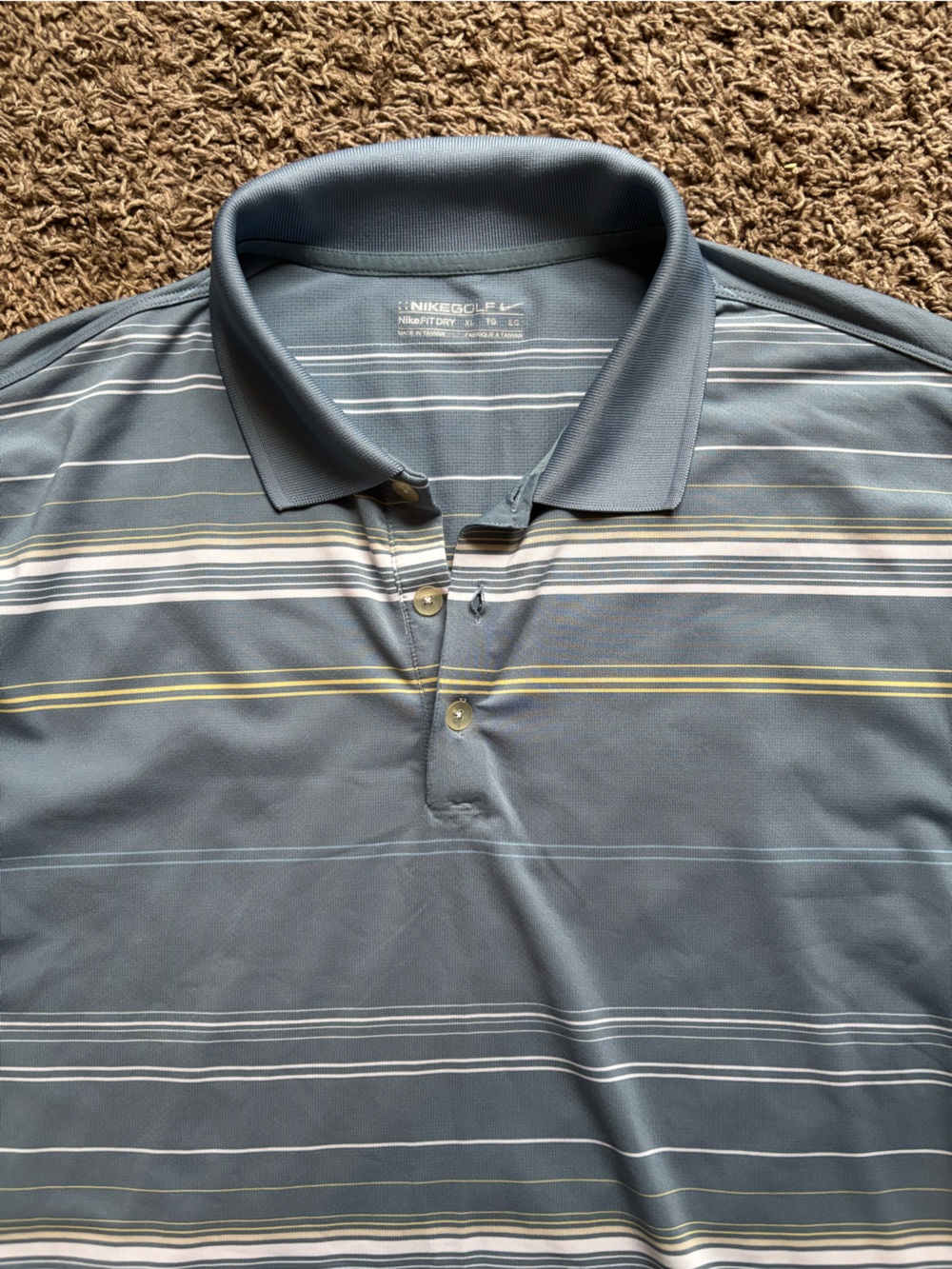 Nike Men’s Striped Polo Shirt in Slate Blue with White and Yellow Accents